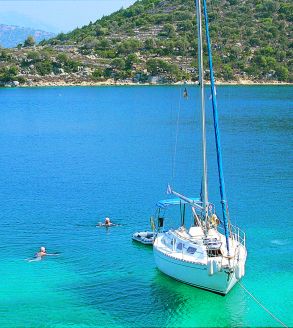 Yacht in clear Greek waters
